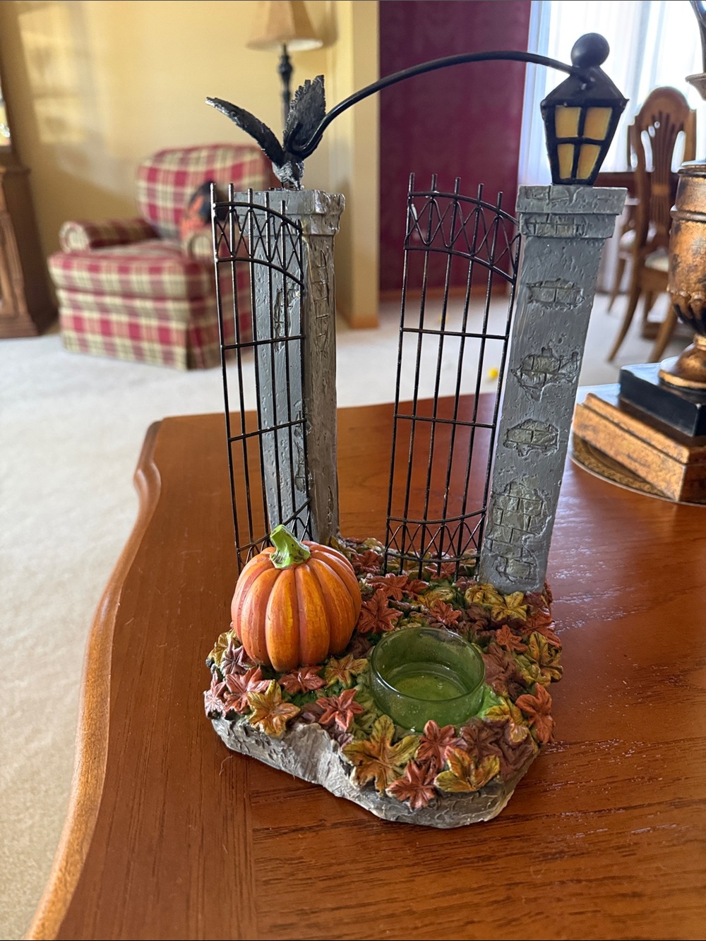 Yankee Candle Orange Pumpkin Lantern with Green Glass Votive